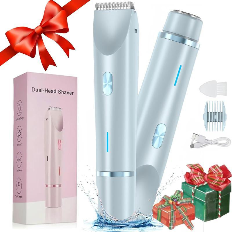 Electric Trimmer for Women, Electric Shaver and Razor Rechargeable 2-In-1 Body , Dual Heads for Painless Trimming of Pubic Hair, Face, Underarms and Legs, IPX7 Waterproof. Christmas Gift New Year Gift