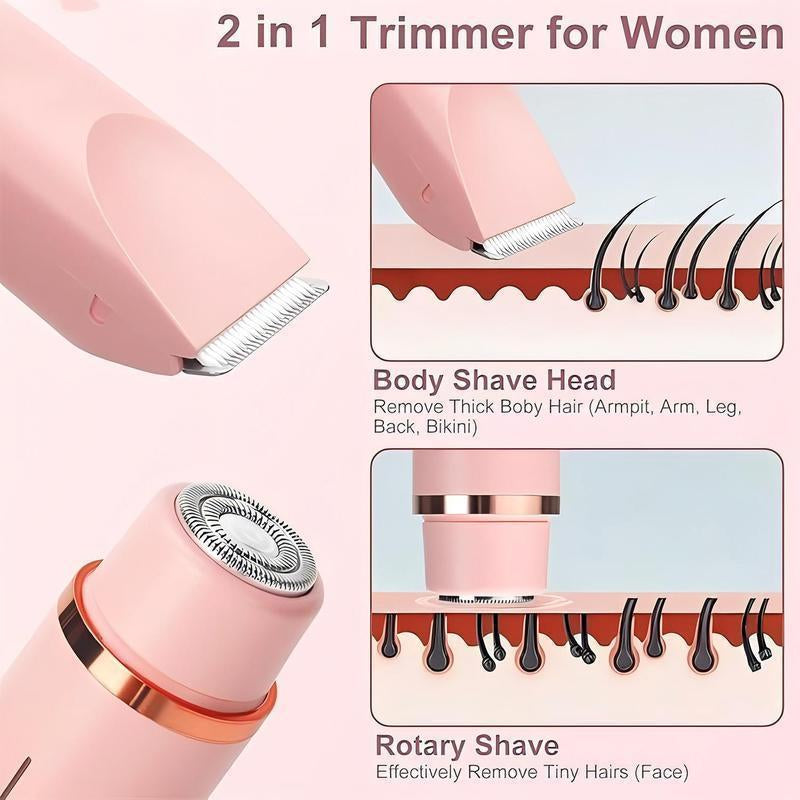 Electric Trimmer for Women, Electric Shaver and Razor Rechargeable 2-In-1 Body , Dual Heads for Painless Trimming of Pubic Hair, Face, Underarms and Legs, IPX7 Waterproof. Christmas Gift New Year Gift