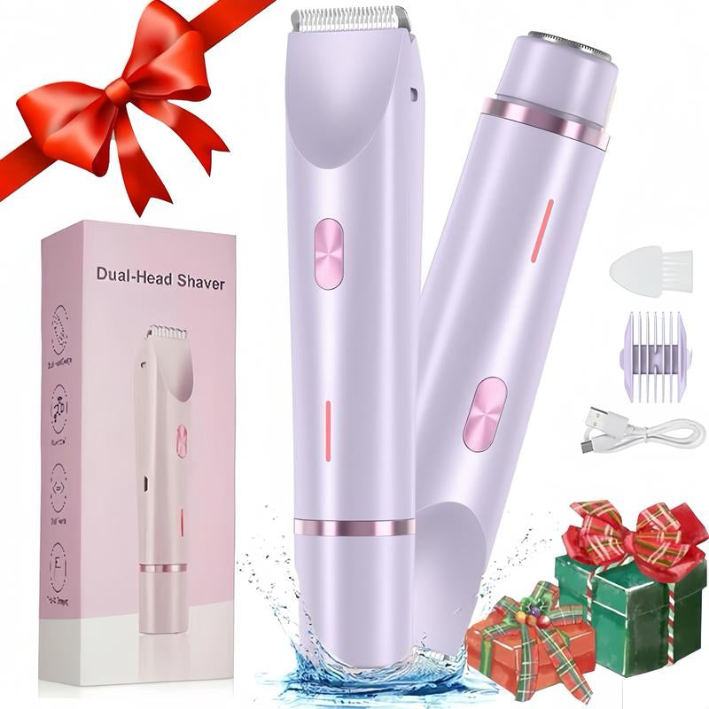 Electric Trimmer for Women, Electric Shaver and Razor Rechargeable 2-In-1 Body , Dual Heads for Painless Trimming of Pubic Hair, Face, Underarms and Legs, IPX7 Waterproof. Christmas Gift New Year Gift