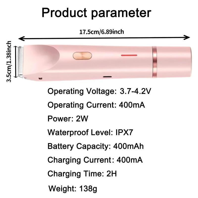 Electric Trimmer for Women, Electric Shaver and Razor Rechargeable 2-In-1 Body , Dual Heads for Painless Trimming of Pubic Hair, Face, Underarms and Legs, IPX7 Waterproof. Christmas Gift New Year Gift